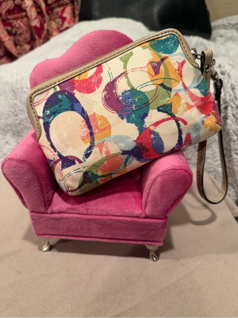 Coach Poppy Graffiti Multi-Color Canvas Double-Zip Wristlet / Wallet